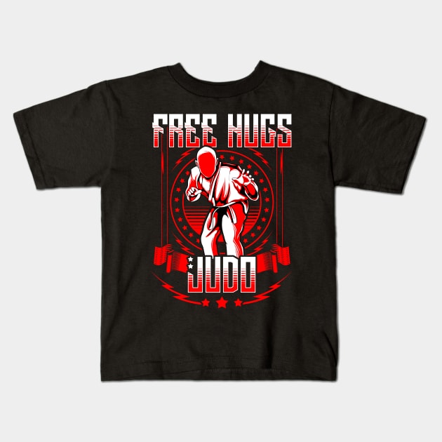 Funny Free Judo Hugs MMA Mixed Martial Arts Pun Kids T-Shirt by theperfectpresents